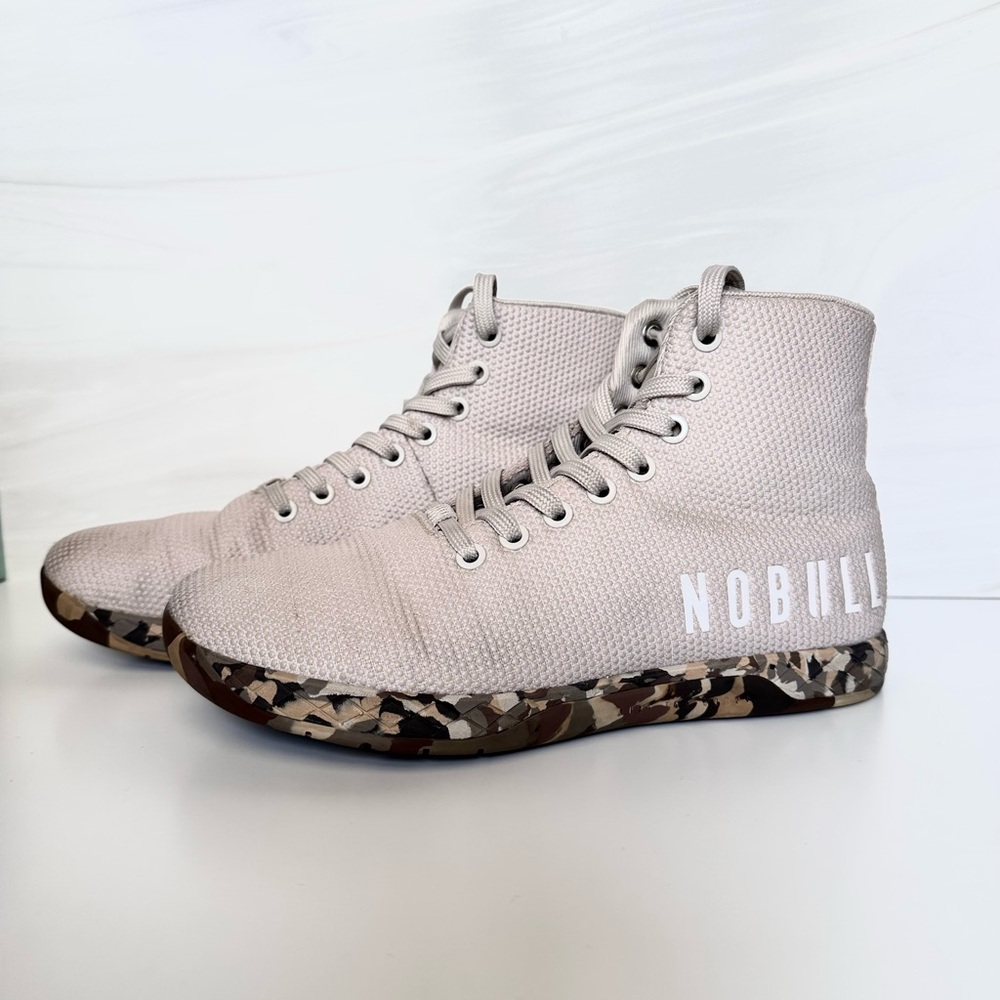 NOBULL High-Top Trainer in Light Beige with Camo Sole